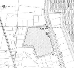 Plattegrond De Kooy; de 'gehoornde' cirkels zijn mitrailleuropstellingen